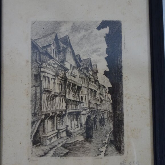 Emile LEROI (1887-1944) Engraving France Pencil Signed Lisieux La Rue Aux Fevres - Picture 2 of 16